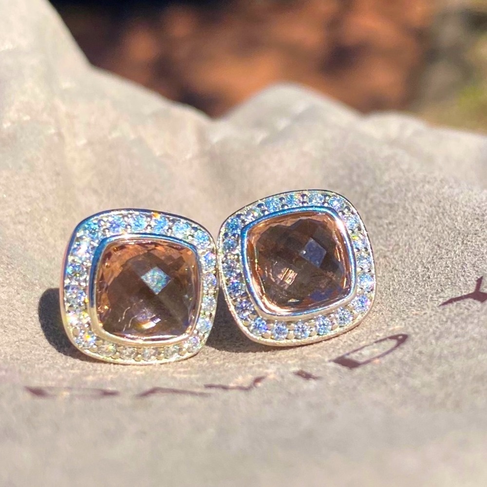 David Yurman Sterling Silver, Morganite Diamond Albion 7mm Stud Earrings
